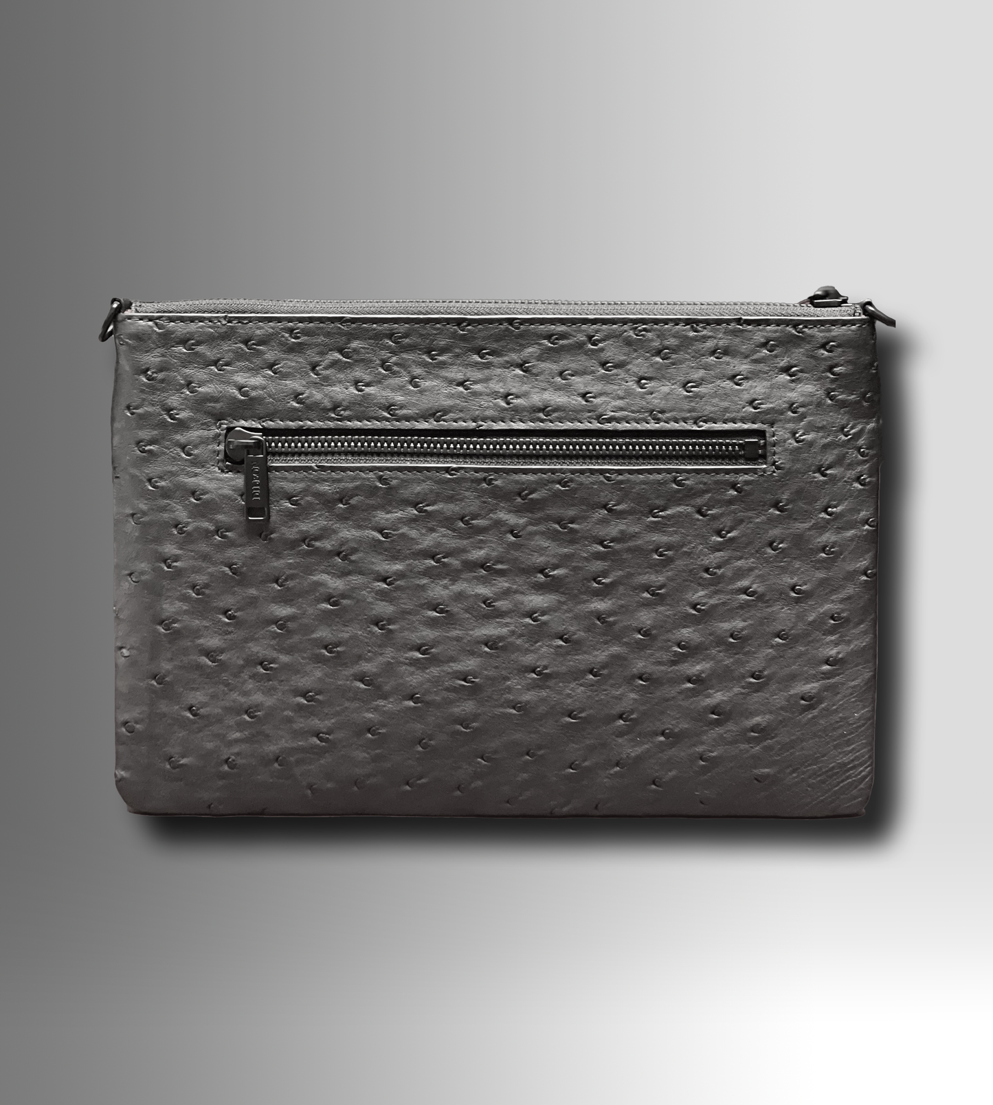 DESIGNER CROSSBODY CLUTCH IN NERO OSTRICH