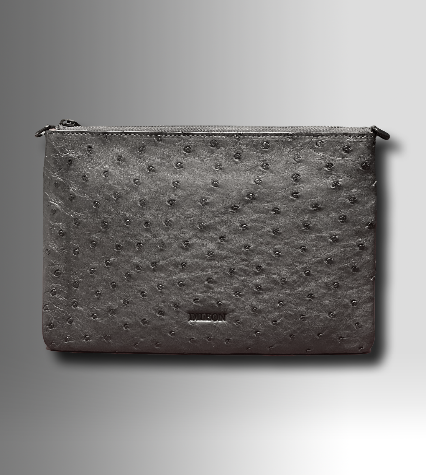 DESIGNER CROSSBODY CLUTCH IN NERO OSTRICH