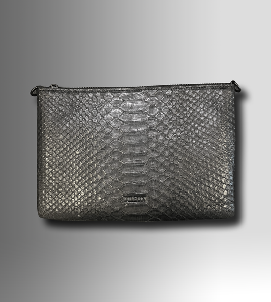 DESIGNER CROSSBODY CLUTCH IN PYTHON SLATE