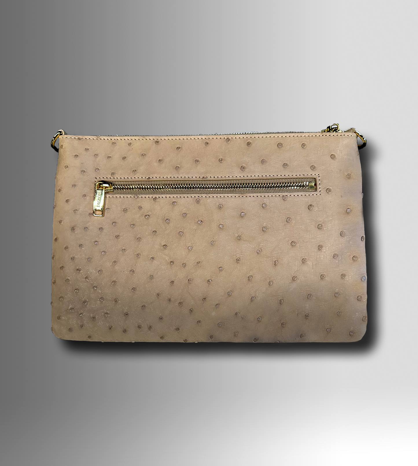 DESIGNER CROSSBODY CLUTCH IN NUDE OSTRICH