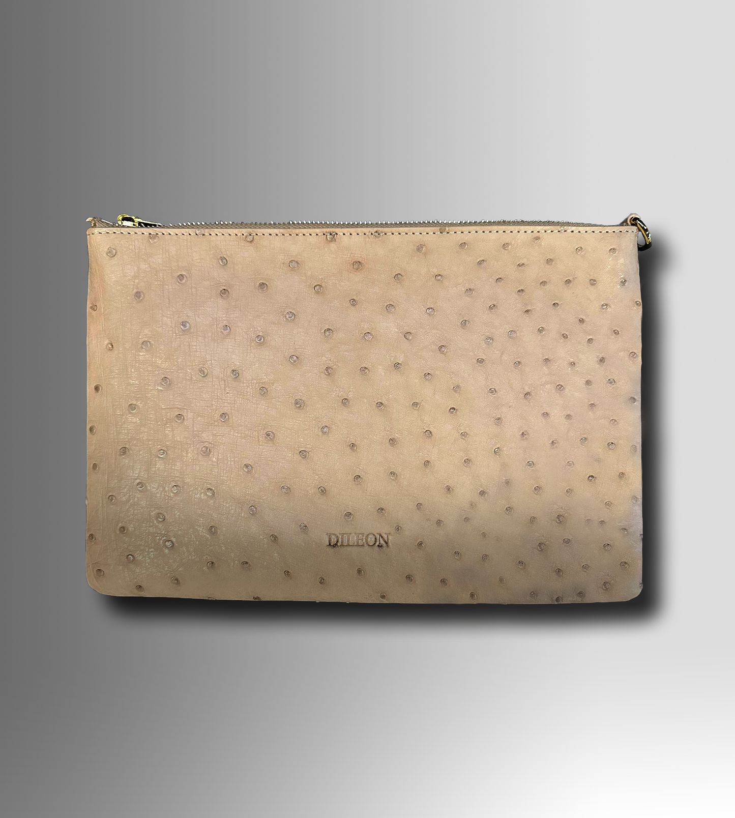 DESIGNER CROSSBODY CLUTCH IN NUDE OSTRICH